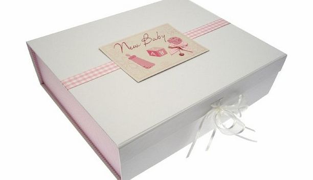 WHITE COTTON CARDS  Baby A4 Keepsake Box (Pink Rattle)