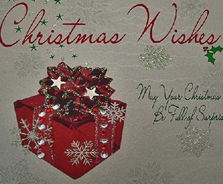 WHITE COTTON CARDS  Christmas Wishes Handmade Card in Present Design