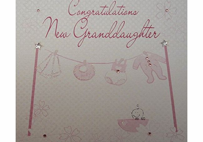 WHITE COTTON CARDS  Congratulations New Granddaughter Handmade Card Pink Washing Line
