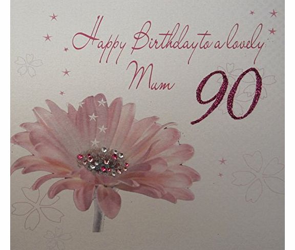 WHITE COTTON CARDS  Happy 90th Birthday to a Lovely Mum Handmade Card Pink Gerbera Flower
