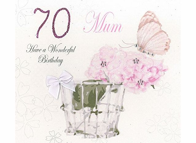 WHITE COTTON CARDS  Mum Have a Wonderful 70th Birthday Vintage Handmade Card, White