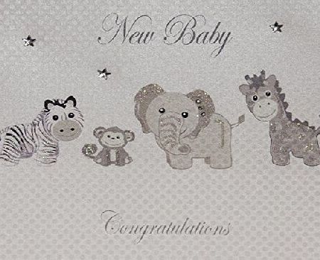 WHITE COTTON CARDS  ``New Baby Congratulations`` Handmade Card, Silver
