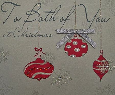 WHITE COTTON CARDS  To Both of You at Christmas Handmade Card in Baubles Design