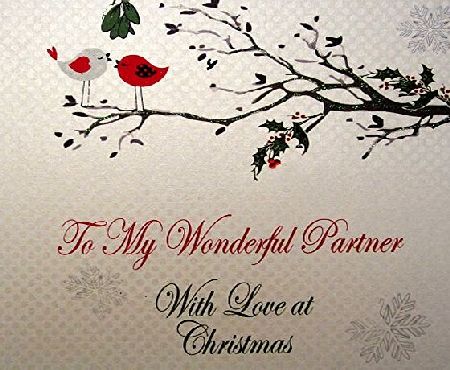 WHITE COTTON CARDS  To My Wonderful Partner with Love at Christmas Handmade Card