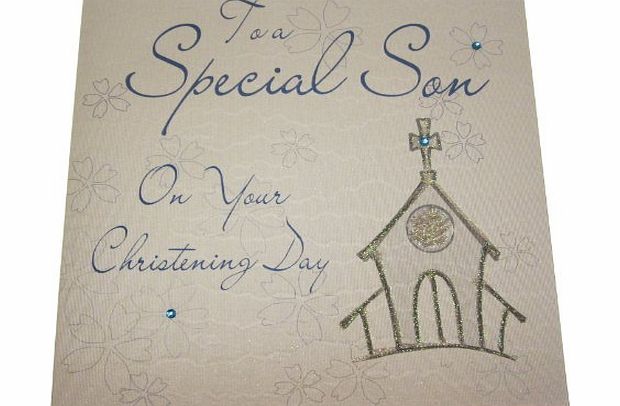 WHITE COTTON CARDS  WB165 Church To a Special Son on Your Christening Day Handmade Christening Card, White