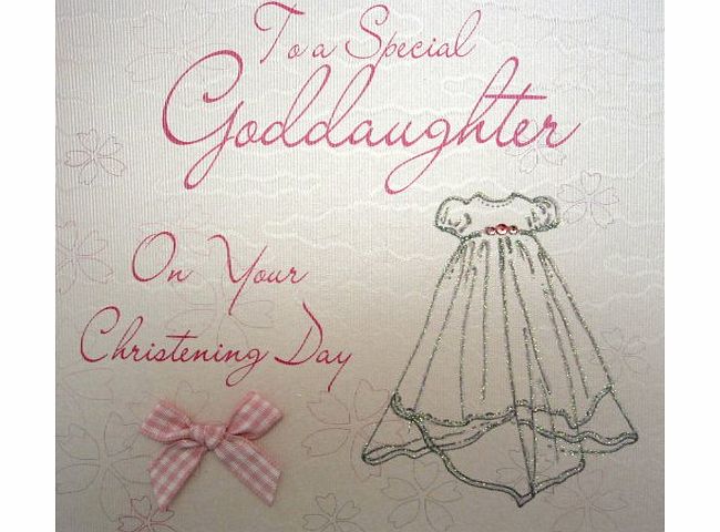 WHITE COTTON CARDS  WB185 Christening Gown To a Special Goddaughter on Your Christening Handmade Christening Card, White