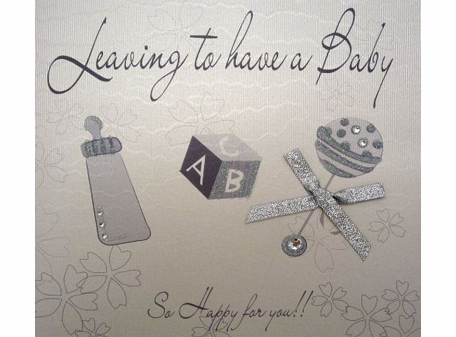 WHITE COTTON CARDS  WB197 Silver Rattle Leaving To Have a Baby Handmade Card, White