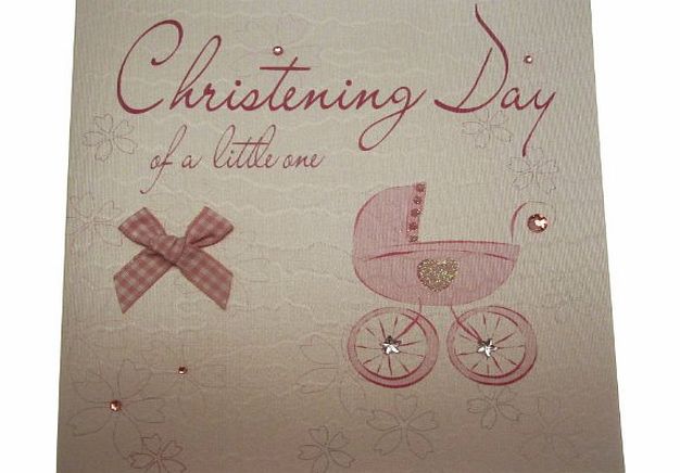 WHITE COTTON CARDS  WB60 Pink Pram Christening Day of a Little One Handmade Christening Card, White