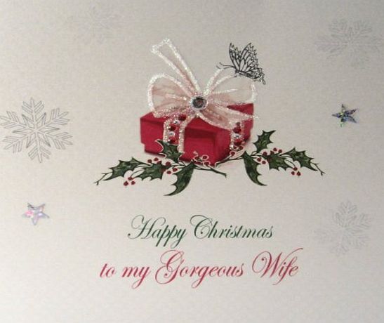 WHITE COTTON CARDS  X102 Happy Christmas Gorgeous Wife Handmade Christmas Card, White