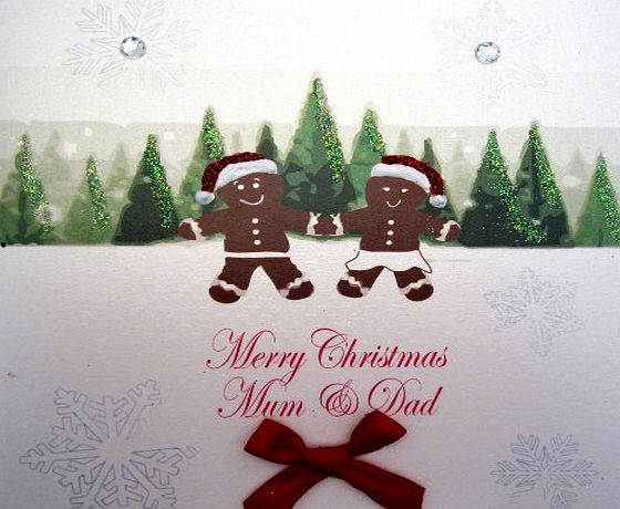 WHITE COTTON CARDS  X19 Merry Christmas Mum and Dad Handmade Christmas Card, White