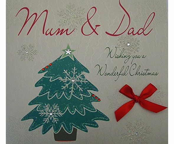 WHITE COTTON CARDS White Cotton Code Cards Xcb5 Mum and Dad Wishing You Awonderful Christmas Large Handmade Card, Tree