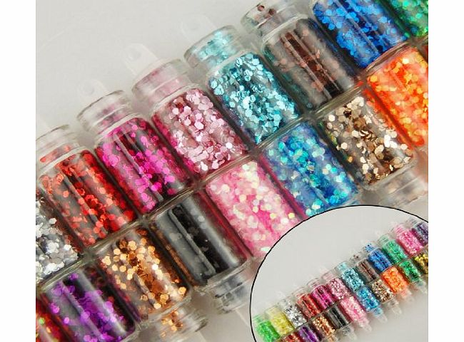 Wholesale Solutions NAIL ART x24 HEXAGON GLITTER GLASS MINI BOTTLES MANICURE DECORATION ACCESSORIES