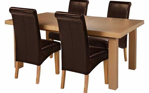 Oak Dining Table & 4 Chocolate Leather