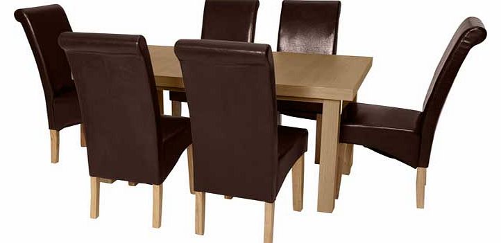 Oak Dining Table & 6 Chocolate Leather