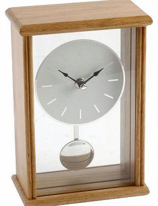 Modern Design Oak Wood & Glass Pendulum Mantel Clock