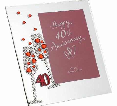 Diamante Champagne Glasses Ruby 40th Wedding Anniversary Glass Photo Frame 7.5`` x 6.5`` WG45440