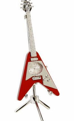 Red Flying V Guitar Novelty Collectors Miniature Clock with Separate Stand