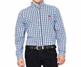 William Hunt White and blue checked long-sleeved shirt