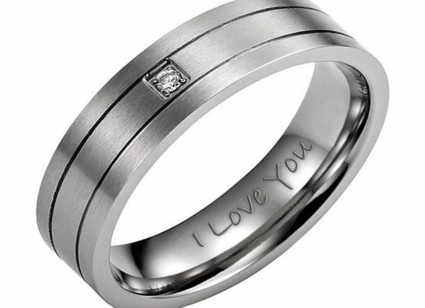Willis Judd Brand New 7mm Mens Cz Brushed Titanium Ring Engraved I Love You Comes In A Free Black Velvet Ring Box