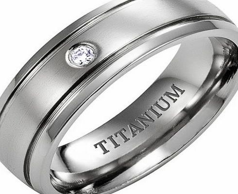Willis Judd Brand New Mens 7MM Titanium Engagement Ring two tone brush and polished finish with CZ. Comes in a Free Gift Box.