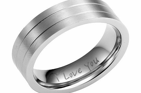 Willis Judd Brand New Mens Band Ring, engraved with I Love You crafted in Pure Titianium comes in a Free Gift Box.