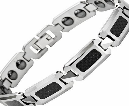 Willis Judd Mens Polished Tungsten Magnetic Bracelet With Black Carbon Fibre In Free Black Gift Box   Free Link Removal Tool