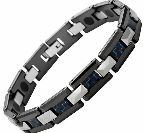 Mens Tungsten Magnetic Bracelet With Blue Carbon Fibre Free Resize Tool