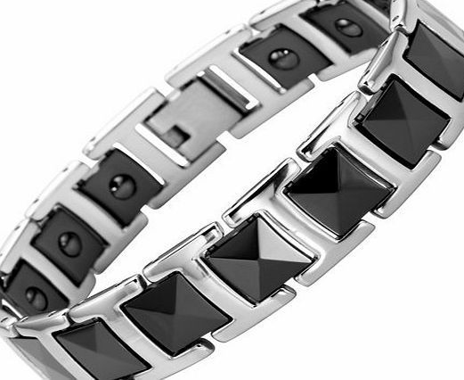 Willis Judd Stainless Steel   Black Ceramic Magnetic Bracelet In Black Velvet Gift Box   Free Link Removal Tool