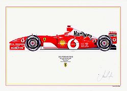 David Wilson- Ferrari F2002- M.Schumacher- signed by artist Measures 48cm x 32cm (19``x13``)