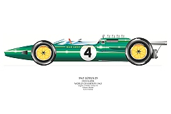 David Wilson- Lotus 25- Jim Clark signed by artist Measures 48cm x 32cm (19``x13``)