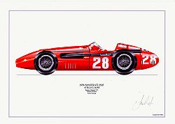 David Wilson- Maserati 250F- Stirling Moss- signed by artist Measures 48cm x 32cm (19``x13``)
