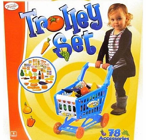 Wilton Bradley Childrens Shopping Trolley Basket for Toy Shop Kitchen Over 78pcs Play Food