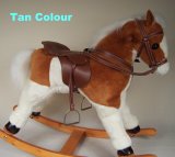 Plush Rocking Horse with Wooden Rockers and Handles (Tan)