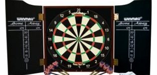 Winmau Dartboard, Cabinet and Darts, Size: H47cm, W49cm, D4cm.