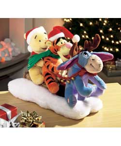 WINNIE THE POOH Animated Trio on Sleigh
