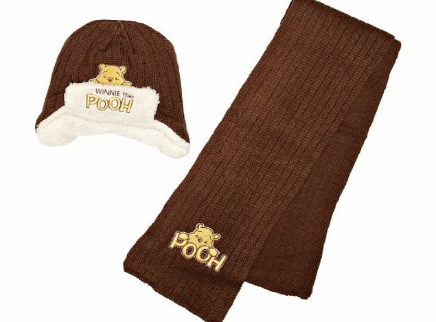 Winnie the Pooh H12F4185 Baby Boys Hat and Scarf Set Brown 48 cm