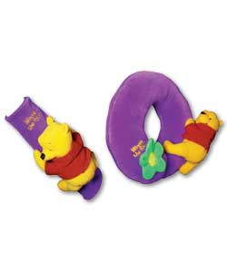 WINNIE THE POOH Seat Belt Comforter and Travel Neck Pillow
