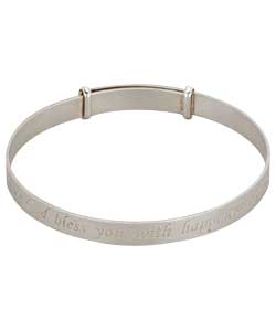 Winnie the Pooh Sterling Silver Girls Message Expander Bangle