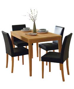 Winslow Beech Finish Dining Table and 4 Black