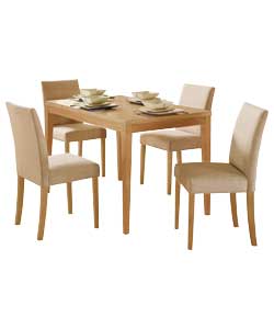 Winslow Beech Finish Dining Table and 4 Cream