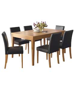 Winslow Beech Finish Dining Table and 6 Black