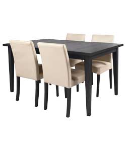 Winslow Black Finish Dining Table and 4 Cream