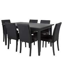 Winslow Black Finish Dining Table and 6 Black