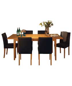 Winslow Oak Extendable Dining Table and 6 Black
