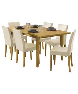 Winslow Oak Extendable Dining Table and 6 Cream