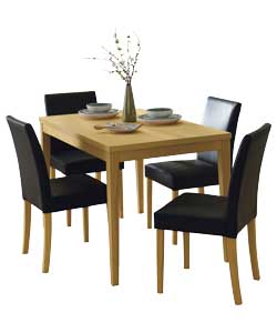 Winslow Oak Finish Dining Table and 4 Black Chairs