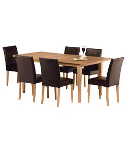 Winslow Oak Finish Dining Table and 6 Chocolate