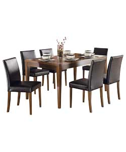 Winslow Walnut Ext Dining Table and 6 Chocolate