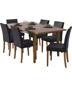 Winslow Walnut Finish Dining Table and 6 Black