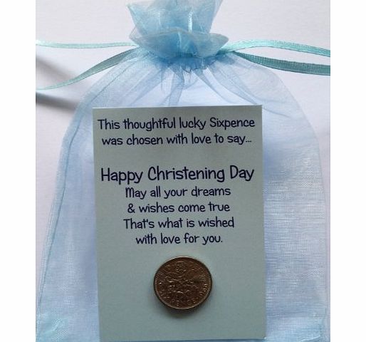 WISHES CAN COME TRUE BOY CHRISTENING KEEPSAKE SIXPENCE GIFT CARD